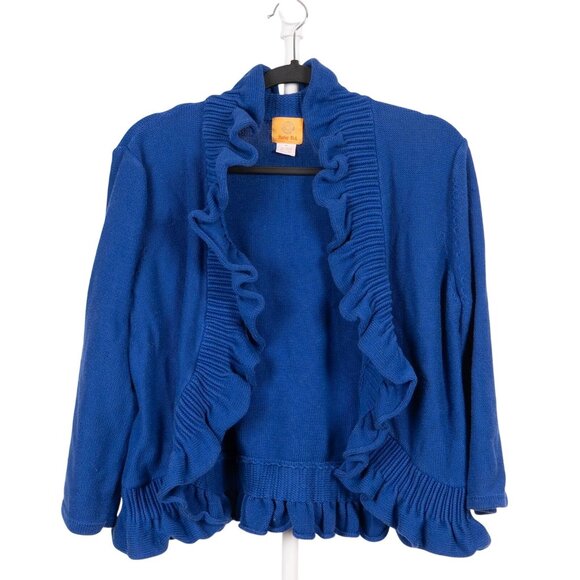 Ruby Rd Sweaters - Ruby Rd Ruffle Cardigan Sweater XL Womens Blue Cotton Blend Knit Grammacore